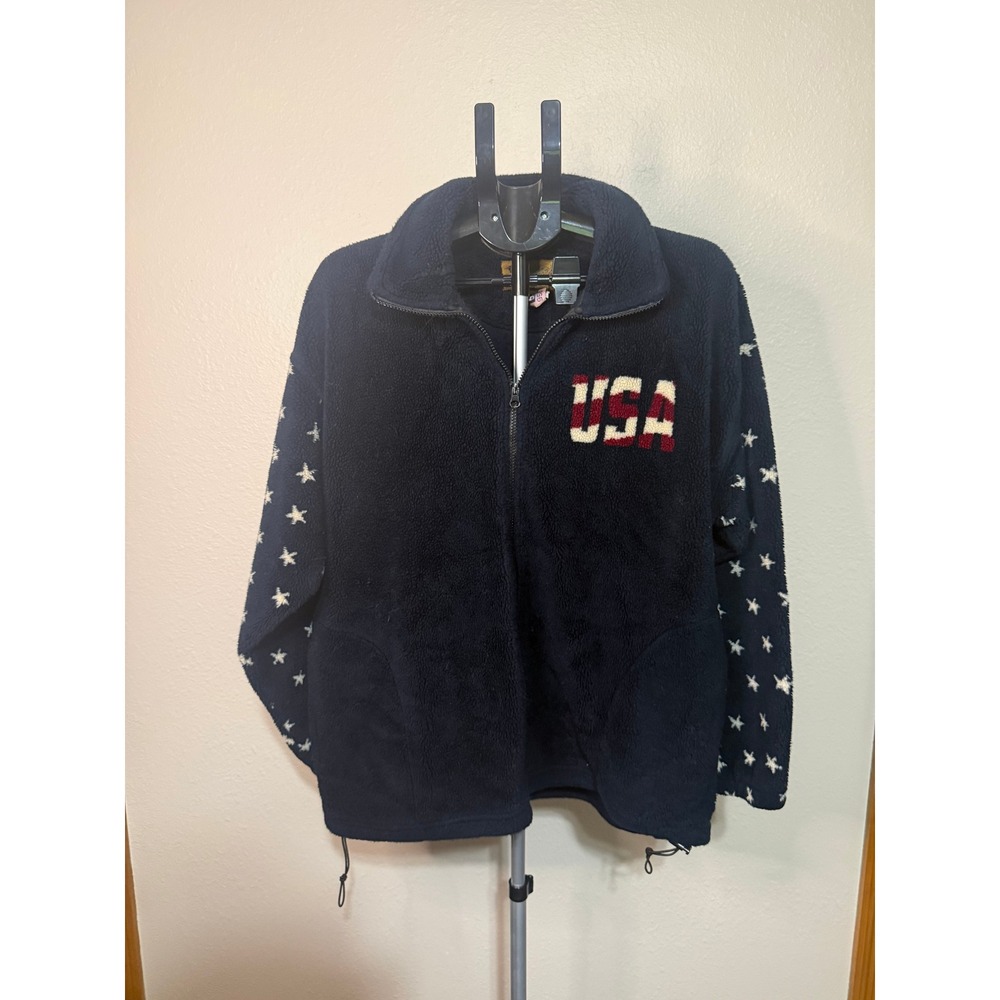 Bear‎ Ridge Outfitters USA Fleece Jacket Mens Large Navy Blue Stars Stripes Flag